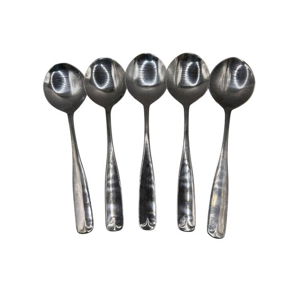Oneida Village Common Stainless Steel Soup Spoons Set Of 5 Glossy Finish - Picture 4 of 6